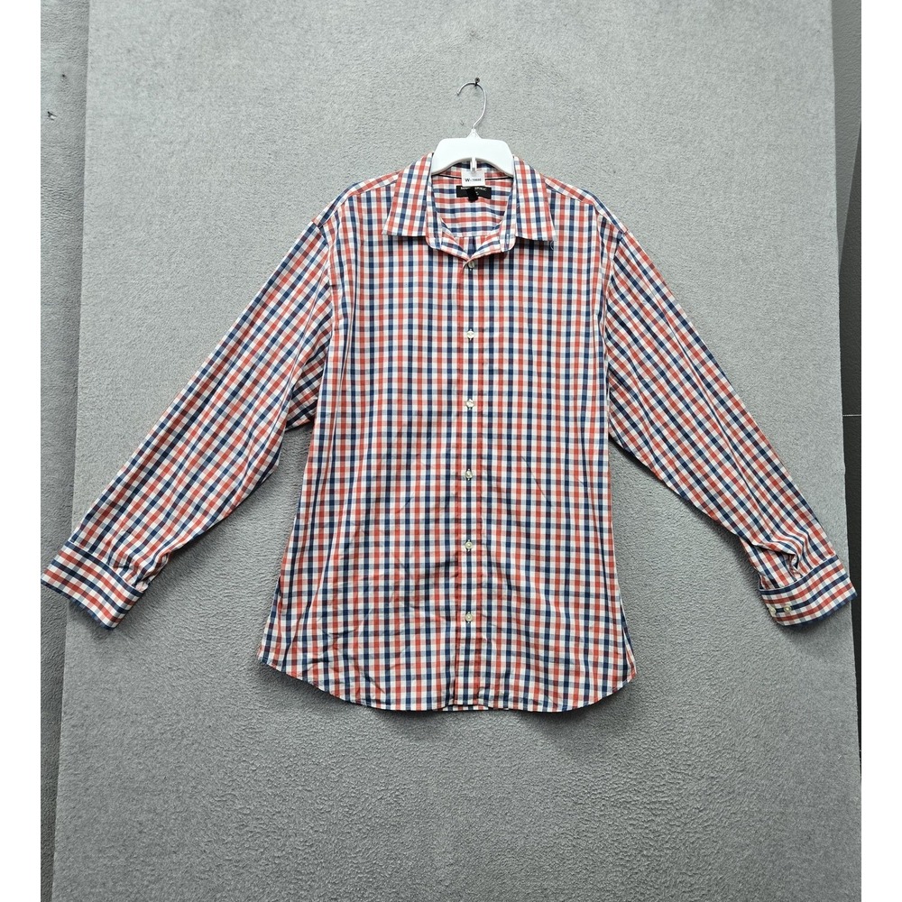 Banana Republic Men Button Up Shirt 2XL Orange Plaid Non Iron Classic Fit Preppy